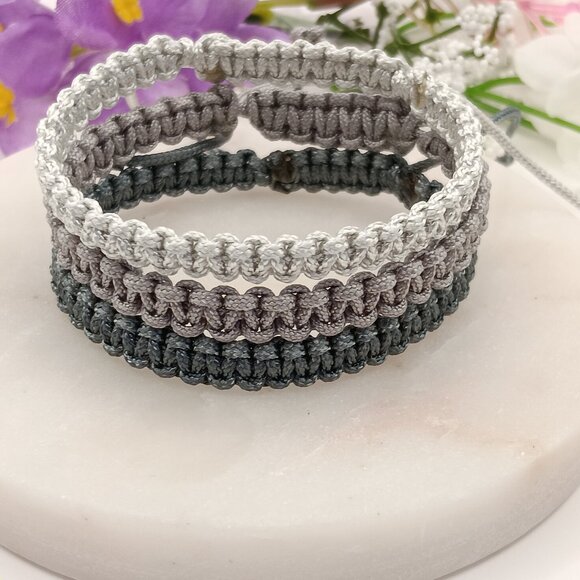 Macrame Cord Bracelet โ Gray Shades | Waterproof & Adjustable - Picture 3 of 14